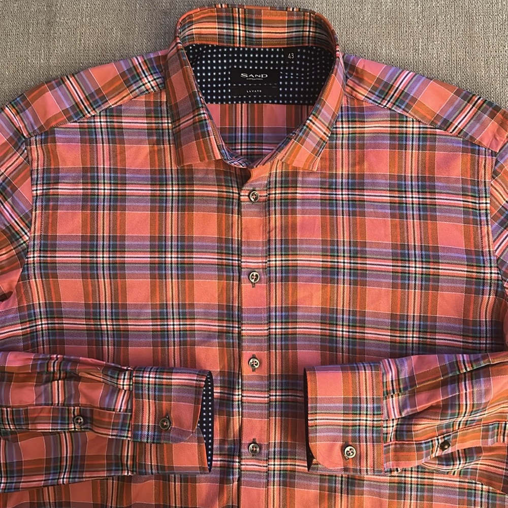 SAND Copenhagen Men’s Plaid Long Sleeve Dress Shirt Pink Sz XL